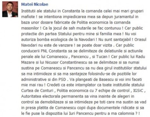 Primarul Năvodariului, Nicolae Matei, postare ŞOC pe Facebook!